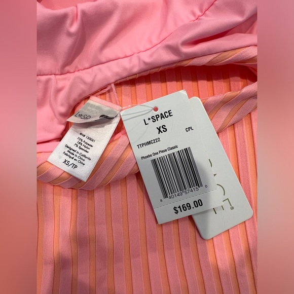 NWT! LSPACE Two Tone Rib Phoebe One Piece Swimsuit in Pink-Lemon Drop - Size XS - Picture 9 of 12